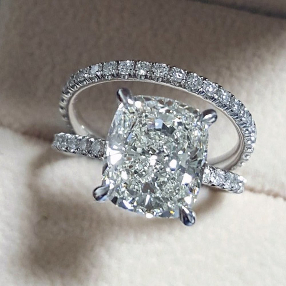"Engagement Radiant Cut CZ Thin Romantic Wedding Ring Set for Women, K969 - Picture 3 of 7